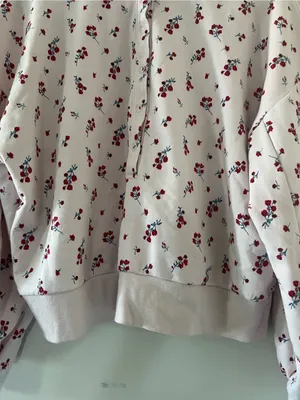 Pink Ditsy Floral Quarter Zip Pullover Cotton Sweatshirt Large Feminine Athletic thumbnail 3