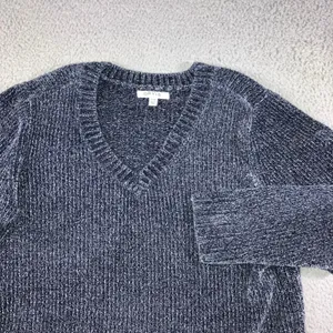 ORVIS‎ V Neck Chenille Knit Sweater Women XL Blue Marled Long Sleeve Cozy Casual thumbnail 2