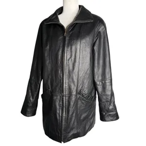 Wilson's Leather Genuine Leather Women's Blazer Jacket Size XS Black Pockets Long Length thumbnail 2