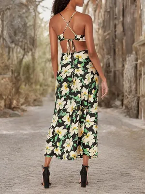 ASTR the label black floral midi dress‎ size small thumbnail 2