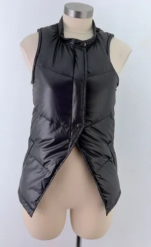 Elizabeth and James Black Down Puffer Vest Quilted Asymmetrical Small thumbnail 1
