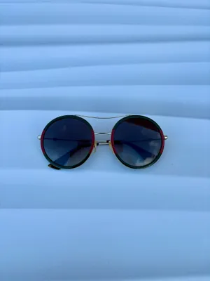 Gucci GG0061S brow bar round sunglasses 56mm gold frames green gradient lenses thumbnail 5