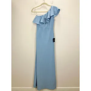 Lulus Last Forever Powder Blue One-Shoulder Ruffle Maxi Dress Formal Small NWT thumbnail 5