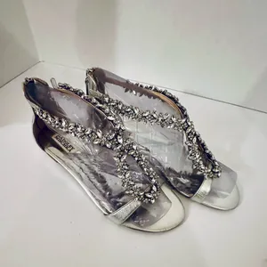 Badgley Mischka Embellished Feather Crystal Rhinestone Flat Sandals Womens Sz 9 thumbnail 9