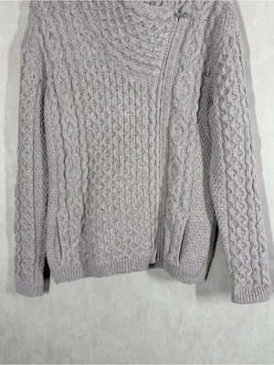 Boston Irish 100% New Merino Wool Asymmetrical Side Zip Cable Knit Sweater L thumbnail 3