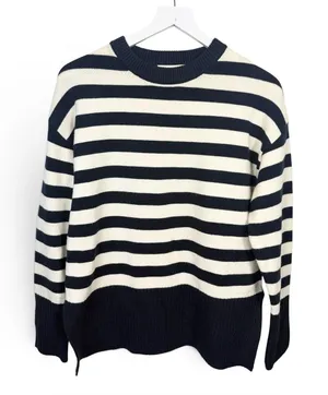 Industry Crew Navy White Stripe Long Sleeve Oversize Chunky Sweater W2368 Sz M thumbnail 1