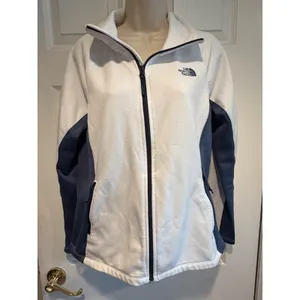 The North Face Womens Large Grid Fleece Jacket White Blue Full Zip Outdoor thumbnail 2