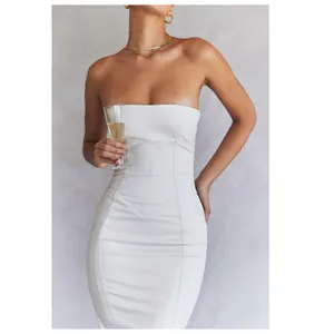 NEW House of CB Camilla Ivory Vegan Leather Strapless Dress Size XS thumbnail 8