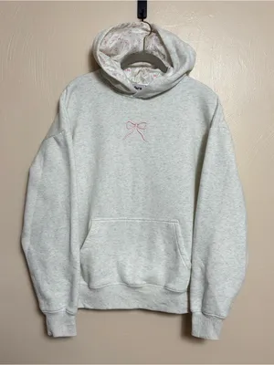 Zyfara Women’s Hoodie Bow Embroidered Long Sleeve Lined Floral Hood‎ Gray Pink thumbnail 1
