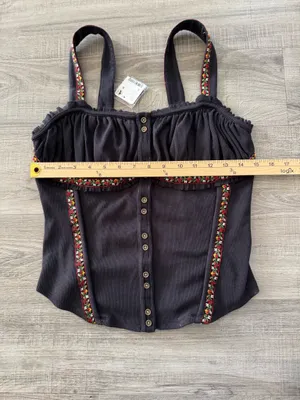 Free People Wilder Knit Top Size M NWT Boho Whimsigoth Black Embroidered Trim thumbnail 5