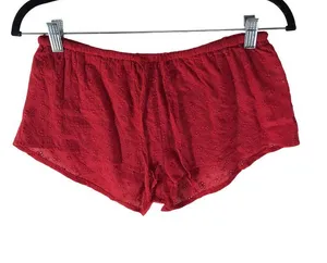 Edikted Womens Swim Cover Shorts Eyelet Floral Pull On Cotton Red S thumbnail 1