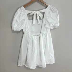 Forever 21 Dress White Puff Sleeve Tie Back Babydoll Mini Dress Cottagecore S thumbnail 7
