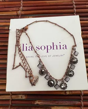 Lia Sophia Bronze-Tone Necklace with Smoky and Clear Accents 16”-19” thumbnail 1