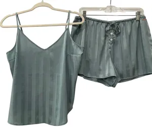 Danskin Blue Silky Stripe Tank Top Short Pajama Sleep Set Size XL thumbnail 1