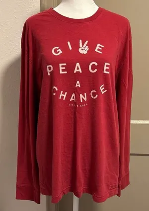 Life is Good Unisex L Long Sleeved Tee T Shirt Classic Fit Give Peace A Chance thumbnail 1