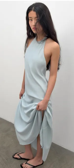 NWT Zara Light Blue Halter Open Back woman’s midi Dress Small thumbnail 1