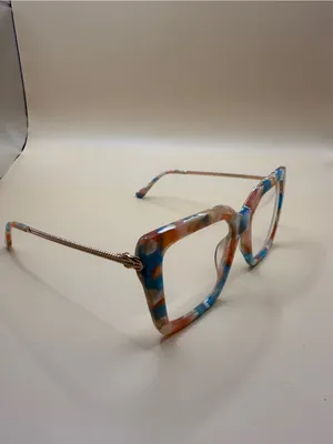 Vooglam Colorful Square Frame Fashion Glasses - Blue & Brown, No prescription thumbnail 3