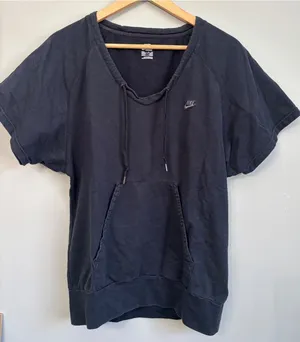 Nike Black Top Womens S Short Sleeve V Neck Drawstring‎ Pocket Casual Comfy thumbnail 1