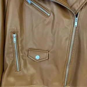 Nine West Womens Faux Leather Moto Jacket Cognac Brown Asymmetrical Zip Small thumbnail 6