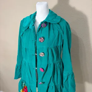Whimsical vibrant green Judith March coat Measure Like Small Satin lined Boho thumbnail 2