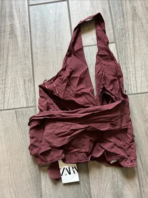 Zara Burgundy Halter Tie-Front Tank Top thumbnail 4