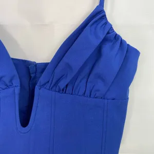 EUC ZARA‎ women's purplish blue deep v-neck cropped corset tank crop top summer thumbnail 3