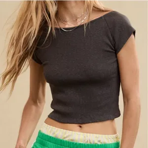 Aerie Dark Gray Ribbed Top thumbnail 1