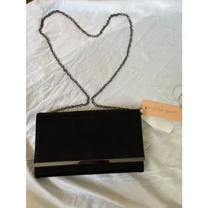 Perry White Black Glitter Metallic Chain Strap Evening Clutch Shoulder Bag NWT thumbnail 3