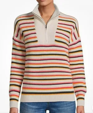 Lands’ End cotton drifter multi color ribbed pullover sweater S thumbnail 1
