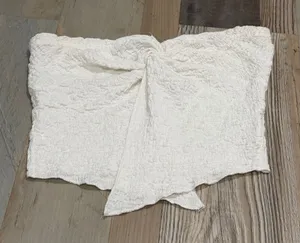 Textured Front Knot Strapless Tube Top Size Small White Cotton Blend Bandeau thumbnail 1
