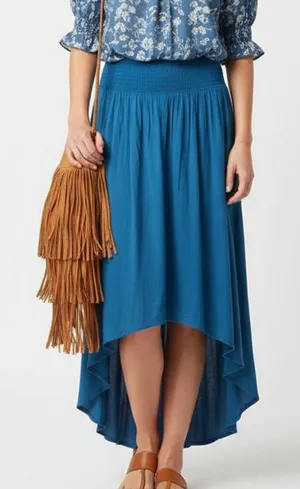Free People Beach Teal Blue Asymmetric Hem Maxi Long Skirt M thumbnail 1
