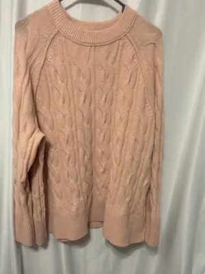 Aerie unREAL Cable Knit Crew Sweater in Pink size small- very oversized #1467 thumbnail 9