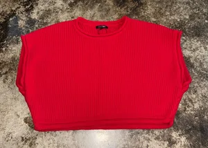 PaperMoon Red Ribbed Sweater-Knit Crop Top thumbnail 1