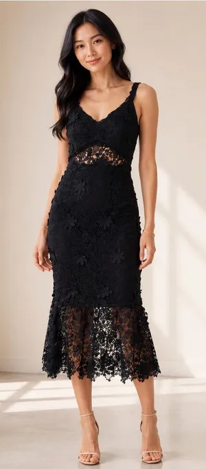 Just Me Women'S Sleeveless V-Neck Floral Crochet Bodycon Maxi Dress S thumbnail 1
