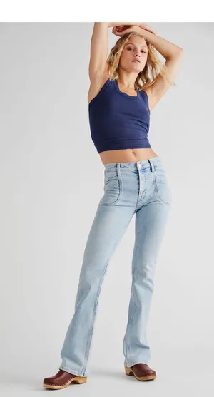 Free People Aiden Slim Flare Jeans Totally Buggin Blue thumbnail 1