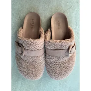 J Crew Sherpa Buckle Clogs Womens 7 Camel Cozy Neutral Slip‎ On thumbnail 2