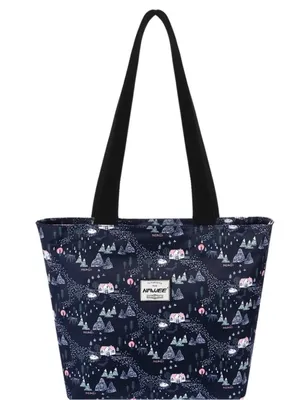 Waterproof Tote Bag Zip Top Multi Pocket Travel Work School Floral Navy thumbnail 1