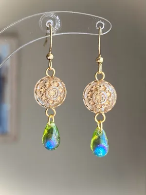 Handmade German & Czech beads elegant dangle earrings💚 thumbnail 1