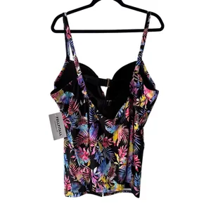 Fullfitall Women Tropical Palm Print Tankini Top Black Multicolor‎ Size 24 NWT thumbnail 5
