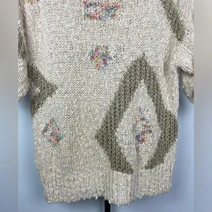 Vintage Counterparts Cream Green Hand Knit Short Sleeve Sweater Top‎ thumbnail 3