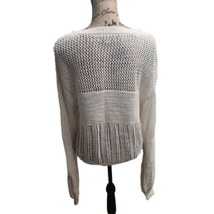 American Eagle Sweater Womens Size S Off-White Tie Front Open Knit Bohemian‎ thumbnail 4