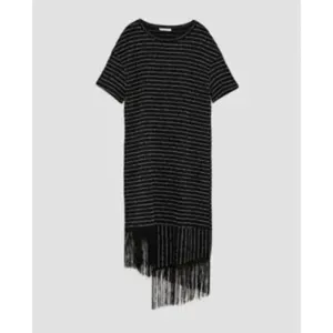 ✨ZARA Trafaluc Knit Fringe Striped Midi Tee Sz Small Dress✨ thumbnail 3