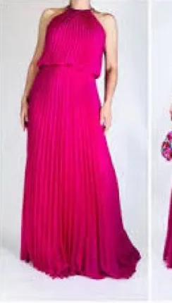 Aqua Dresses Pleated Halter Maxi Dress Fuchsia Gold Chain Size 0 XS NWT thumbnail 1