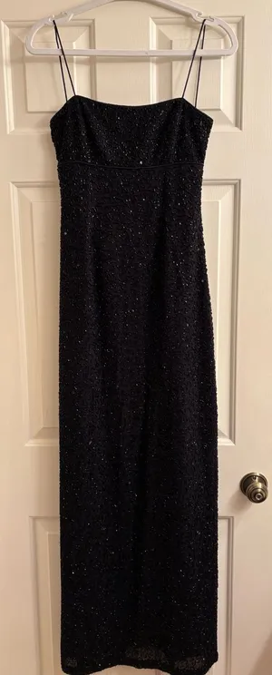 Morgan & Co. Black Beaded Spaghetti-Strap Maxi Dress thumbnail 1
