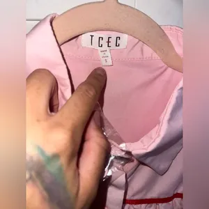 NEW TCEC PINK & Red Button UP Contrast Ribbon Mini Dress thumbnail 5