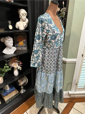Zara Blue Patchwork Print Maxi Dress – Size Small thumbnail 5