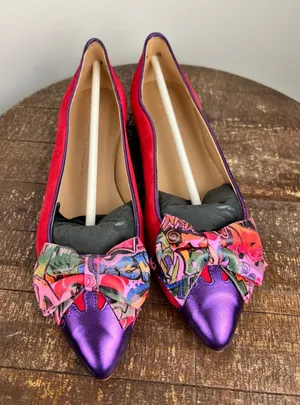 Dream Walkers Women Pink Purple Metallic Bow‎ Pointed Toe Flats Size 38 thumbnail 1