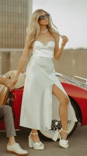 Satin White Midi Dress thumbnail 7