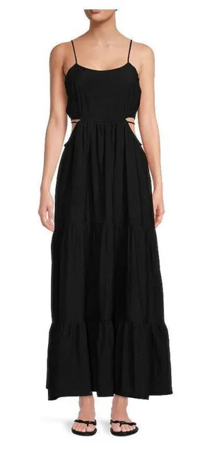 LEA & VIOLA tiered black maxi cut out dress size Small thumbnail 1