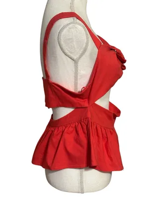 Zara Pink Cut-Out Sleeveless Peplum with Bow Top NWT thumbnail 2